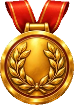 A gold badge with a laurel wreath